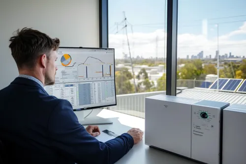 Schéma explicatif montrant le principe d’une batterie solaire domestique stockant l’énergie et la revente automatique du surplus au réseau électrique