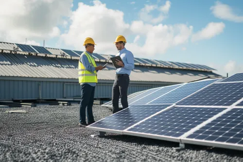 Panorama de panneaux solaires installés au sol, offrant une solution photovoltaïque flexible et performante sans contrainte de toiture