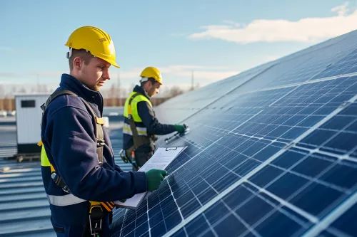 Dirigeant de PME observant la perte de rendement de ses panneaux solaires faute d’entretien et de nettoyage régulier